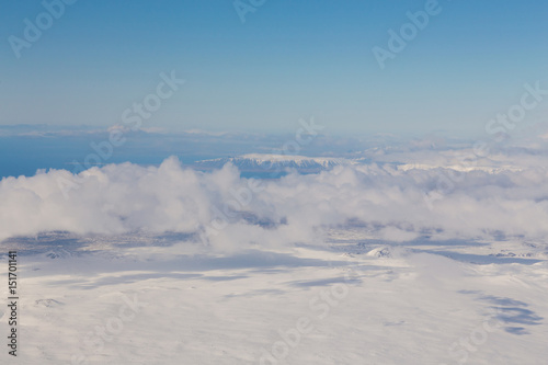 Natural winter landscape top view, Iceland natural landscape background © pranodhm