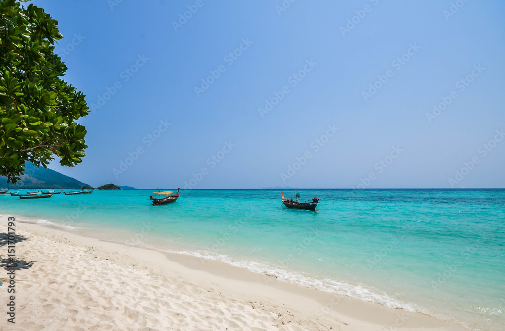 Boat at the coast with blue sea and sky in Lipe Thailand - landscape