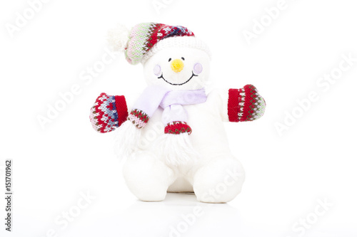 Snowman on isolated white background.