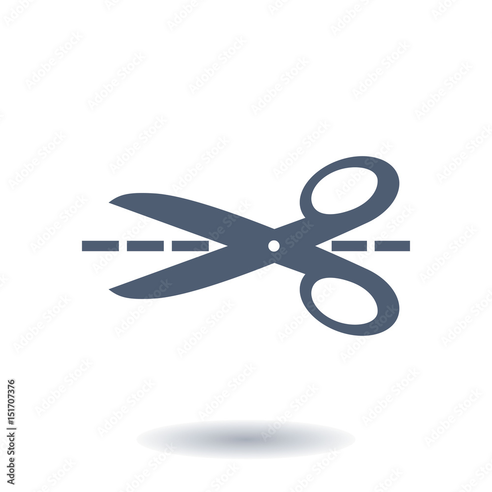 Scissors with-cut lines icon. Badge place of cutting. Scissors with-cut lines icon. Badge place of cutting.
