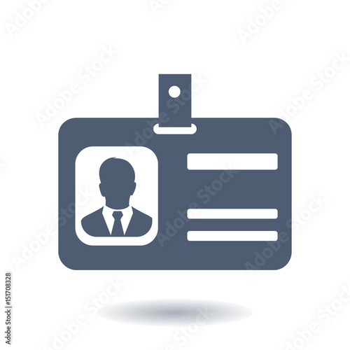 Identification card icon. Conference participant badge. Flat design style. 