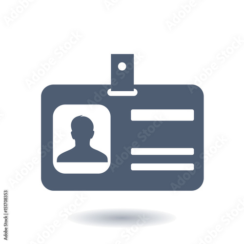 Identification card icon. Conference participant badge. Flat design style. 