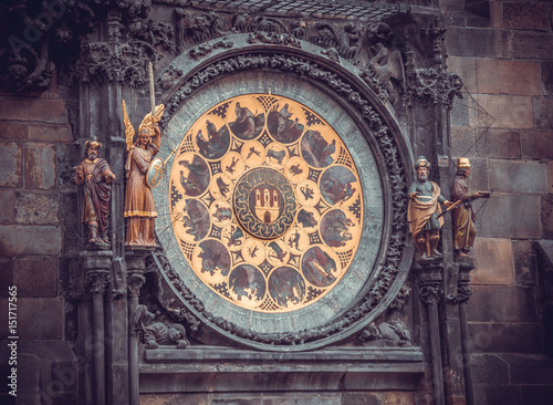 Астрология и эзотерика. Старинные астрономические часы куранты. Достопримечательность Праги
