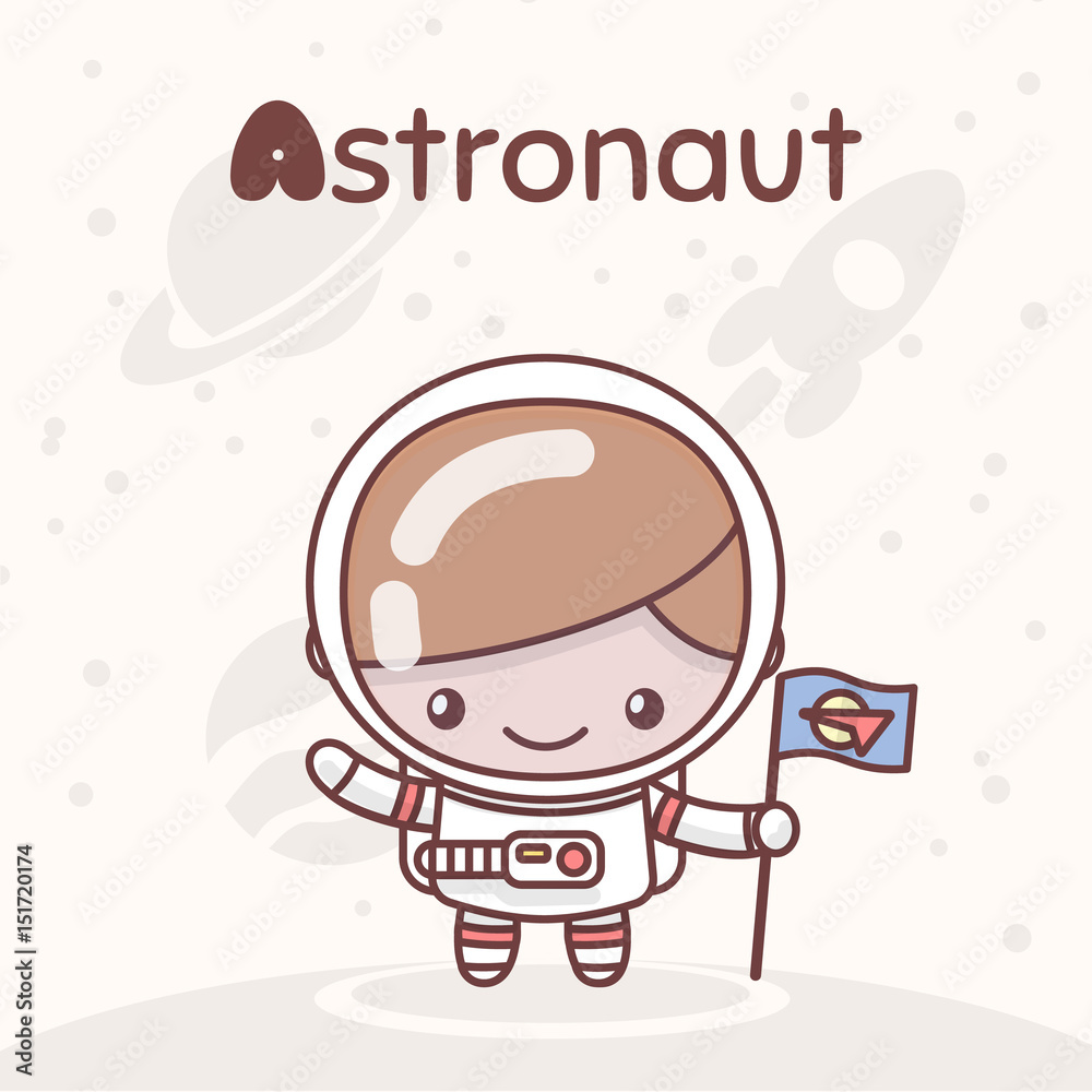 Cute chibi kawaii characters. Alphabet professions. Letter A - Astronaut Cute chibi kawaii characters. Alphabet professions. Letter A - Astronaut