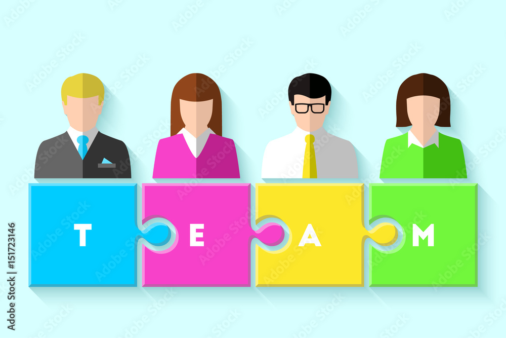 Fototapeta premium Business team concept with group of people and puzzle