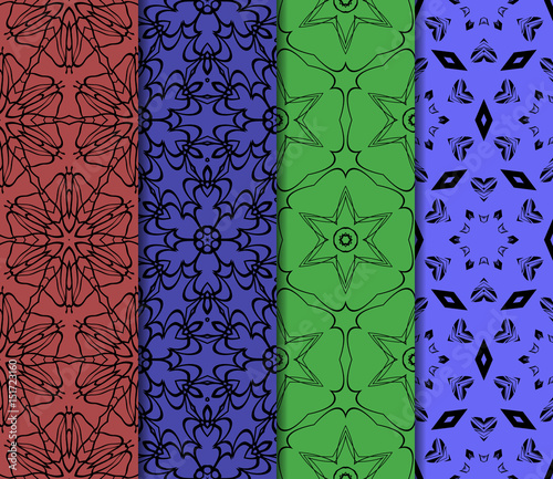 set of 4 elemets geometric seamless pattern. abstract floral ornament. vector illustration