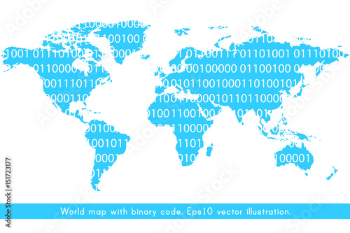 World map with binary code concept