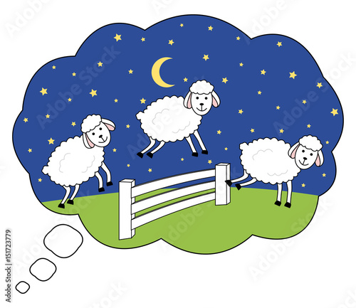 Counting sheep. Dream bubble. Insomnia or falling asleep phase icon.