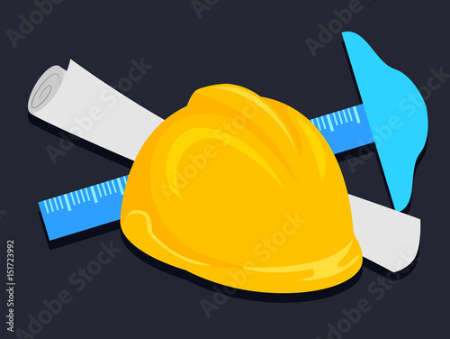 Vector Illustration of Engineer Helmet T-square and Paper photo