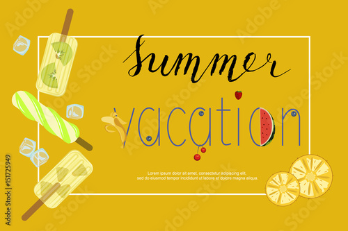 Summer menu banner with Berries and fruits for online cafes, restaurants, advertising actions, magazines and websites. Vector illustration eps 10