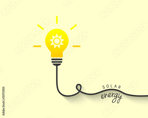 Solar energy concept. Light bulb with shiny sun inside.