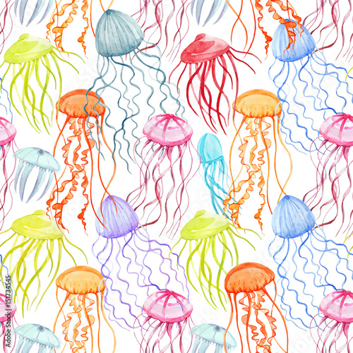 Watercolor vector jellyfish pattern