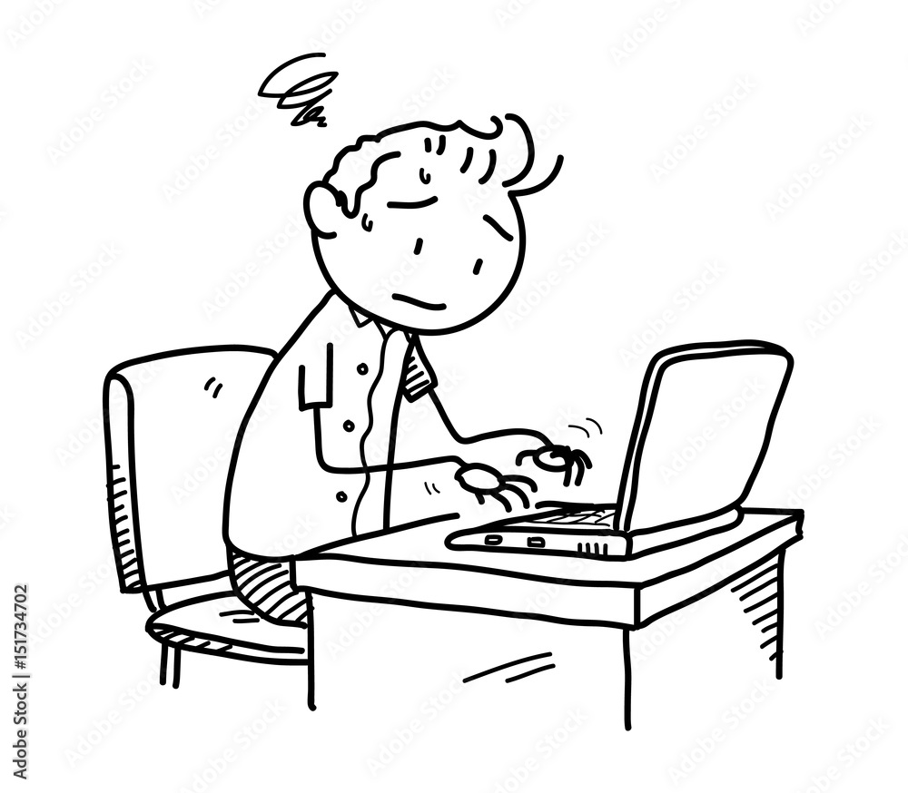 Confused Worker Working Overtime Doodle, a hand drawn vector doodle cartoon illustration of a worker having problem with his work. Confused Worker Working Overtime Doodle, a hand drawn vector doodle cartoon illustration of a worker having problem with his work.