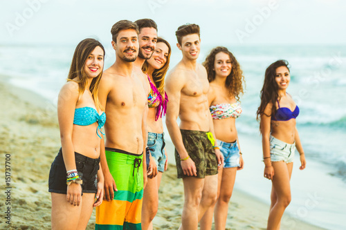 Multiracial group of friends on the beach