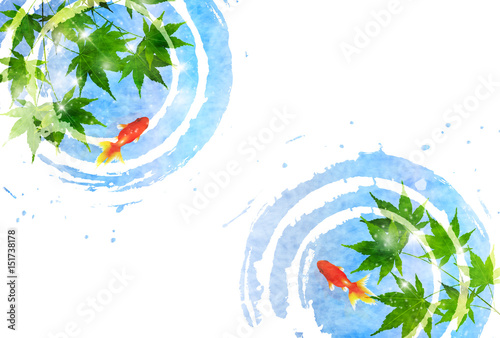金魚　もみじ　暑中見舞い　背景