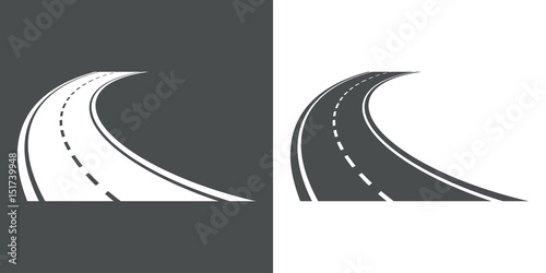 Icono plano carretera curva en perspectiva gris y blanco