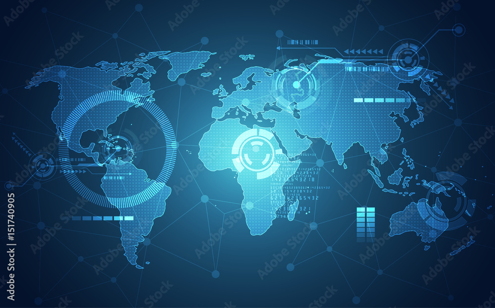 Abstract digital technology connection on Earth concept background, vector illustration