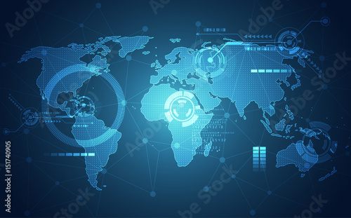 Abstract digital technology connection on Earth concept background, vector illustration