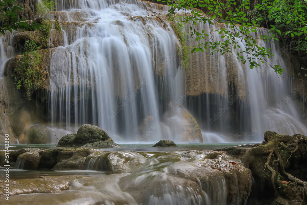 Fototapeta premium Erawan waterfall in deep forest at Kanchanaburi Province, Thailand