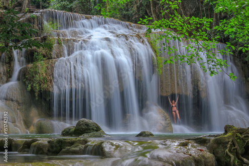 Erawan waterfall in deep forest at Kanchanaburi Province  Thailand    