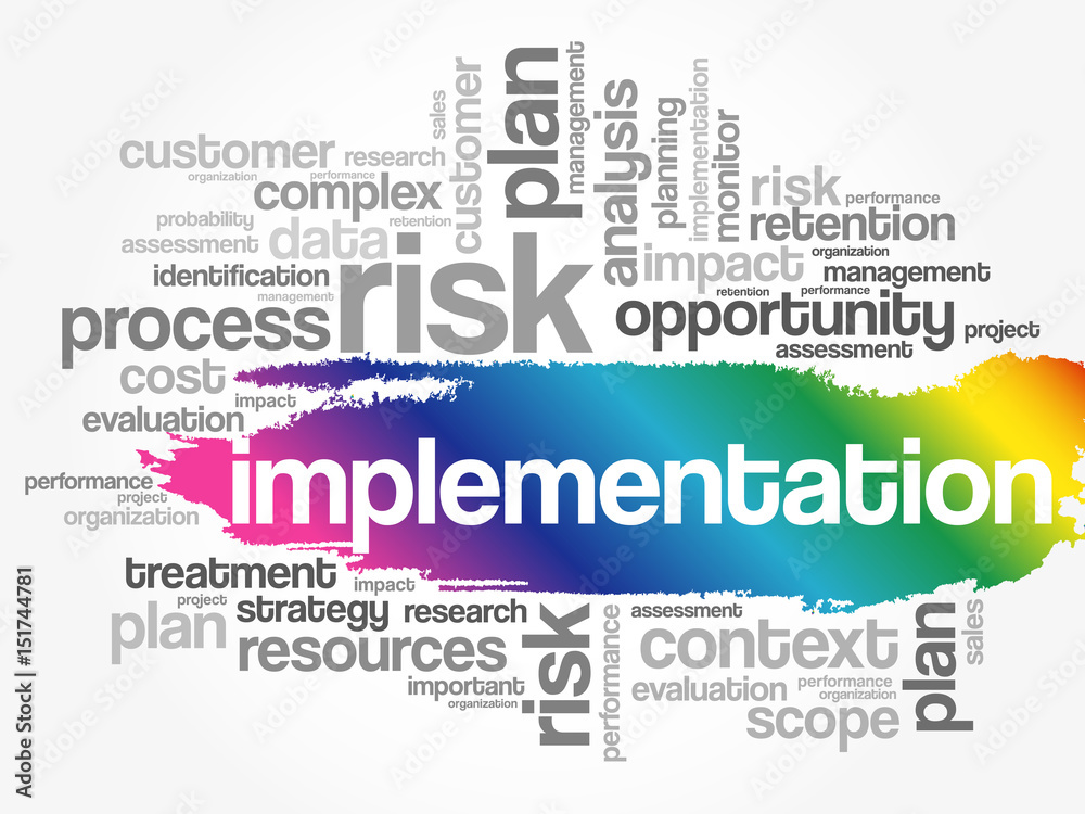Implementation word cloud collage, business concept