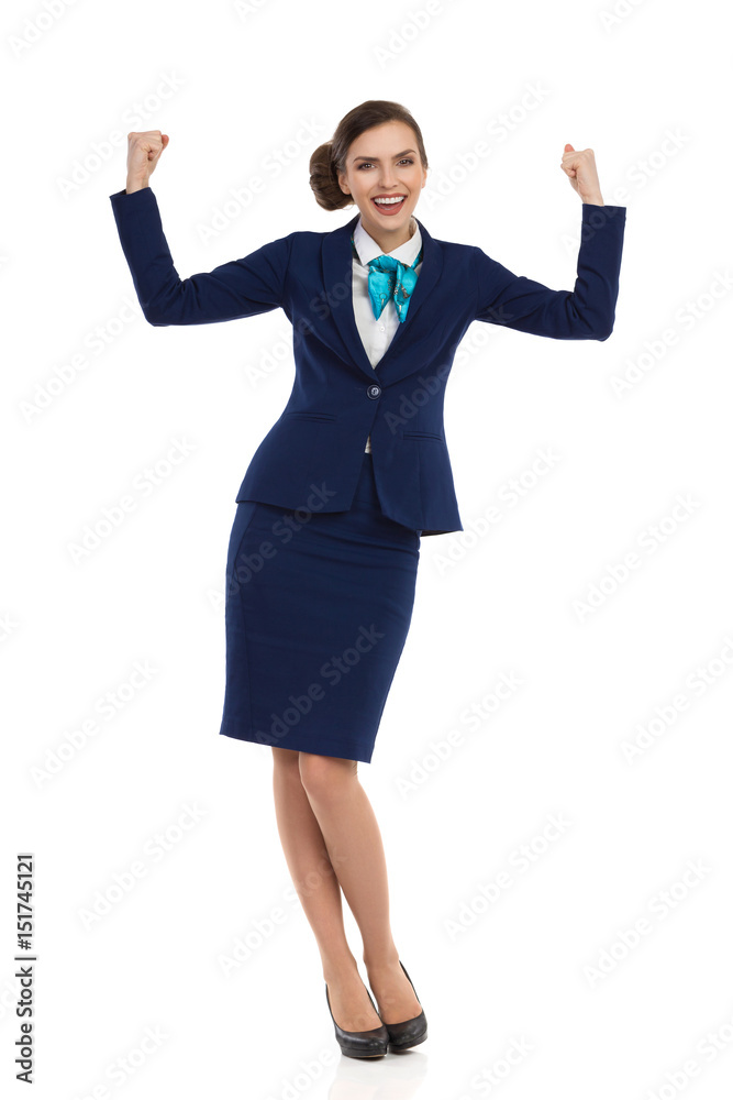 Businesswoman Is Smiling With Arms Outstretched Businesswoman Is Smiling With Arms Outstretched