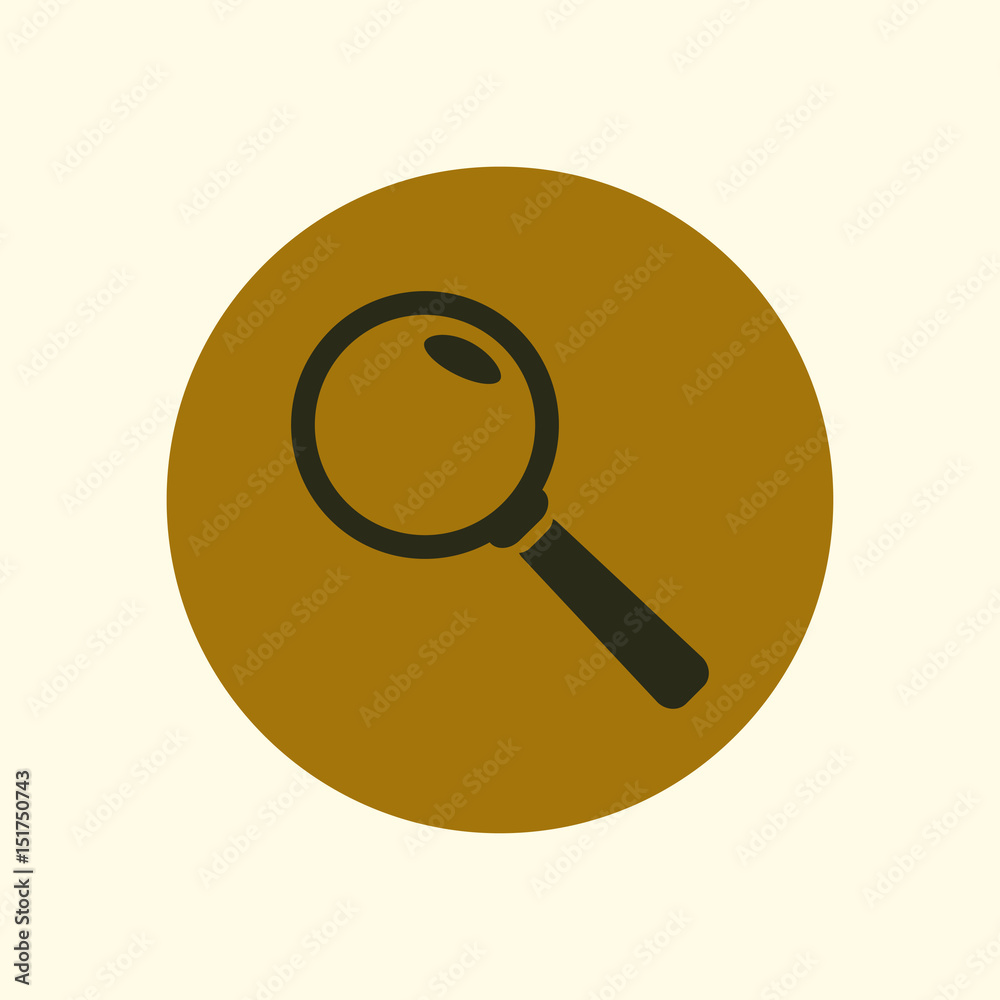 Icon of loupe. Search button. Magnifying glass. Flat design style. Icon of loupe. Search button. Magnifying glass. Flat design style.