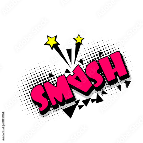 Lettering smash, star, boom explosion. Comics book balloon. Bubble icon speech phrase. Cartoon font label tag expression. Comic text sound effects. Sounds vector illustration.