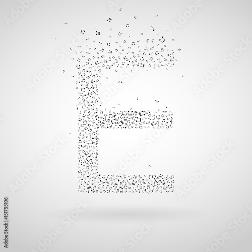 Letter E made from floating music notes