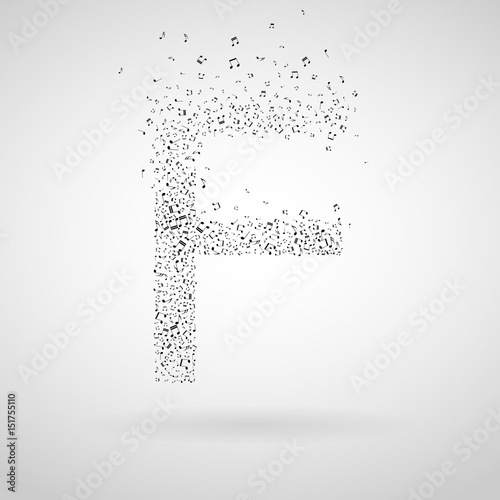 Letter F made from floating music notes