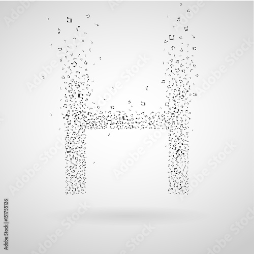 Letter H made from floating music notes