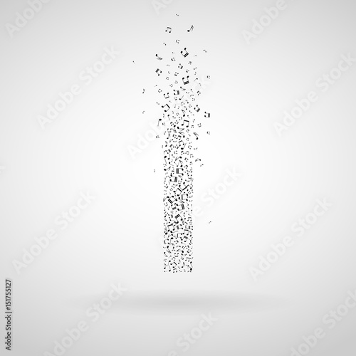 Letter I made from floating music notes