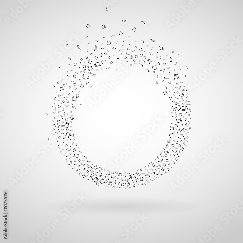 Letter O made from floating music notes