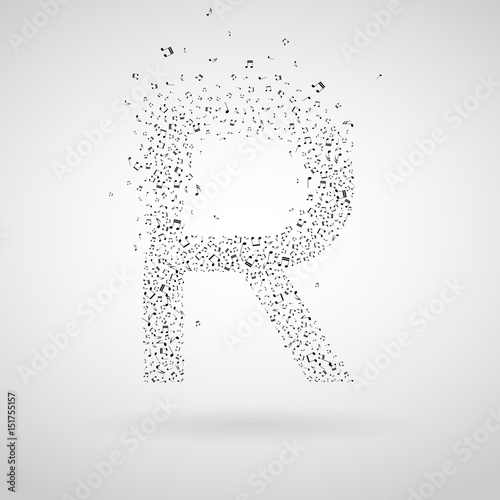 Letter R made from floating music notes