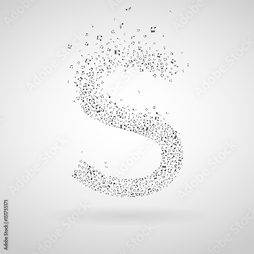 Letter S made from floating music notes
