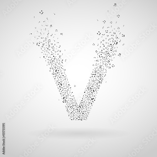Letter V made from floating music notes