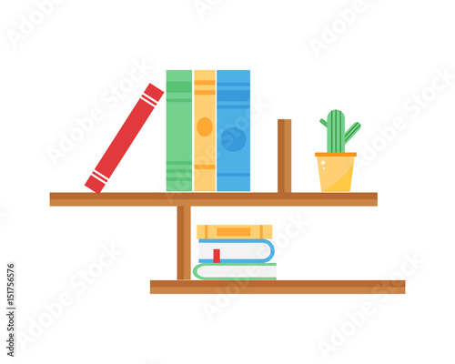 Library bookshelf room decor children bedroom interior education school knowledge furniture vector.