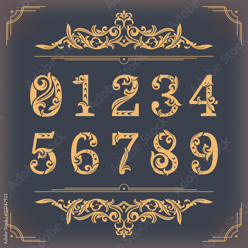 Vintage stylized numbers with floral elements