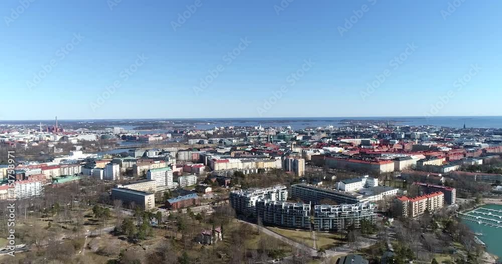 Helsinki cityscape, Cinema 4k aerial flight towards etu-toolo , on a sunny spring day, in Uusimaa, Finland Helsinki cityscape, Cinema 4k aerial flight towards etu-toolo , on a sunny spring day, in Uusimaa, Finland