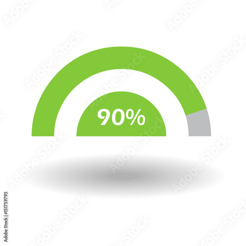 Template business colorful graph. Pie semicircle chart graph 90 % green. Vector illustration
