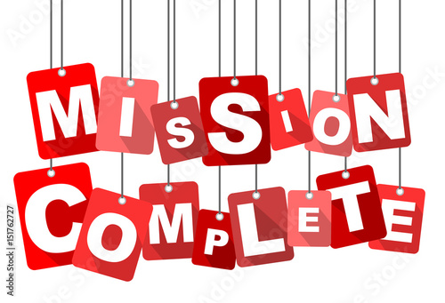 Red vector flat design background mission complete. It is well adapted for web design.