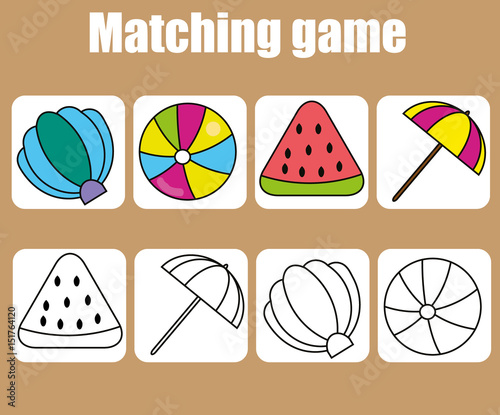 Educational children game. Match colored and outline objects. learning shapes