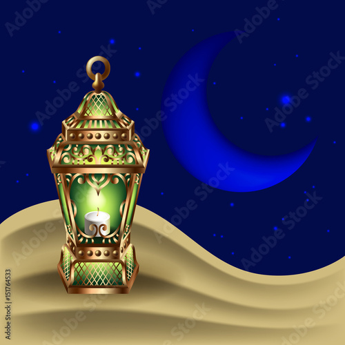 night background with vintage gold lantern