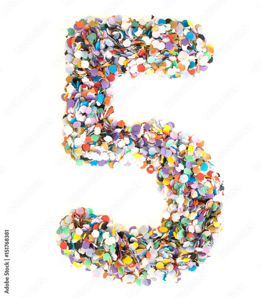Confetti alphabet - number 5 five