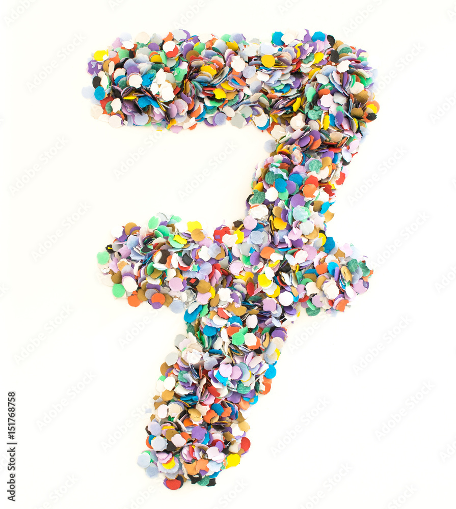 Confetti alphabet - number 7 - seven Confetti alphabet - number 7 - seven