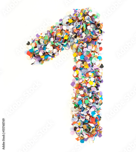 Leinwand Poster Confetti alphabet - number 1 - one