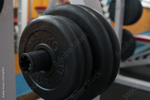 Dumbbell close-up in the gym. Free weight