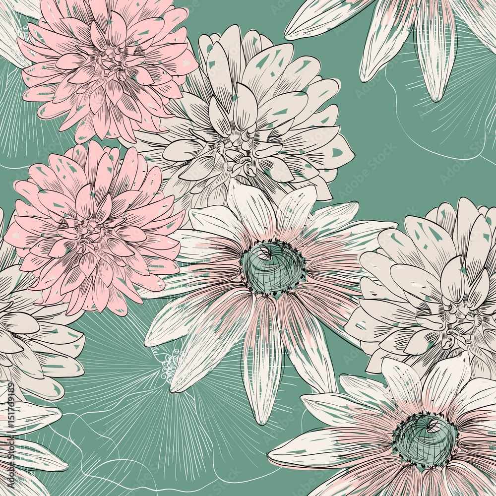 Obraz Vector seamless pattern with flowers. Floral background