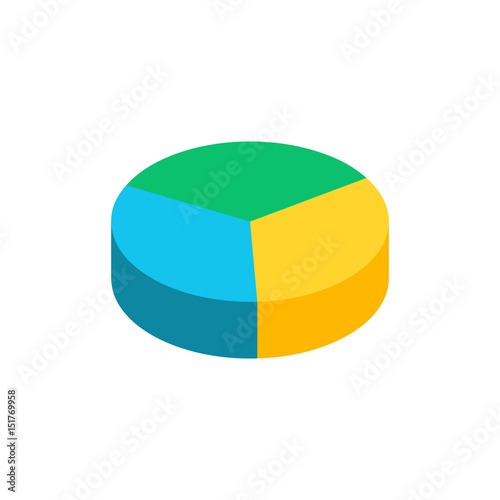 Bulk isometric pie graph. Template realistic three-dimensional pie chart. Business data, colorful elements and clipart for infographics. Vector illustration