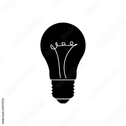Silhouette of flat black halogen lamp in cutaway style. Classical electric light bulb with spiral inside. Vector illustration